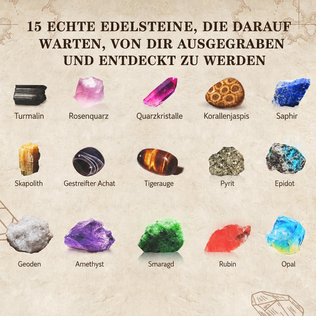 Mein erstes Mega ausgrabungsset für Kinder, 15 echte Kristalle und Edelsteine ausgraben, STEM Wissen