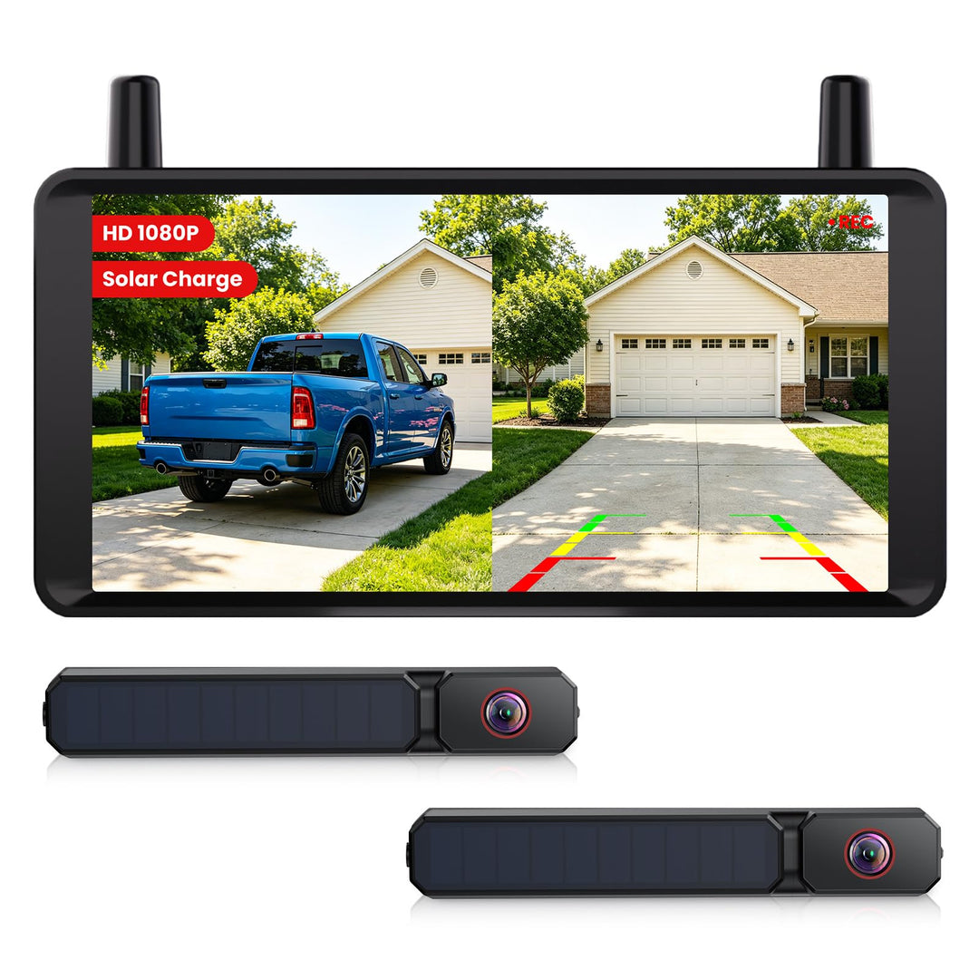 AUTO-VOX Dual Rückfahrkamera Kabellose Solar : 6" 16:9-HD Display, Zwei Antennen Starkes Signal, Spl
