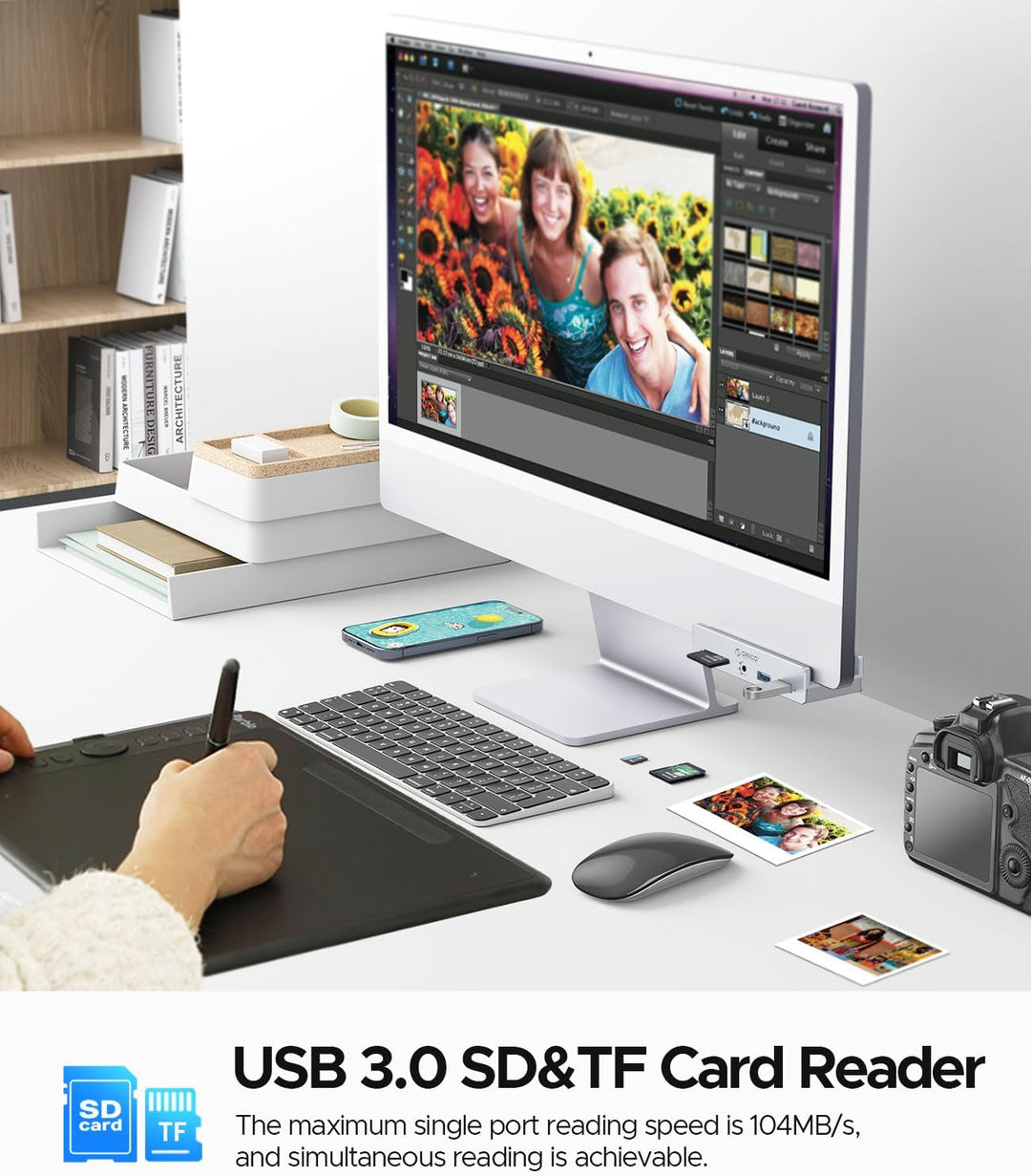 ORICO USB Hub 3.0 Mit SD/TF Kartenleser - 5 in 1 Verteiler Mit 2 USB-A Ports, 3.5 mm Audio, 5Gbps -