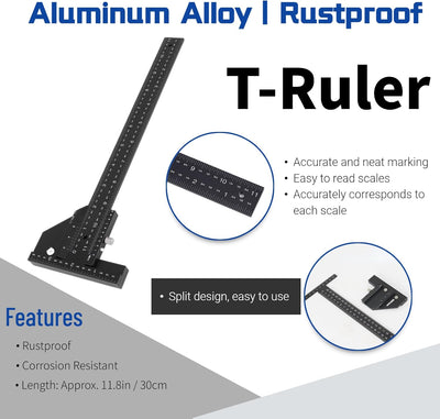 Fafeicy Holzbearbeitung T Lineal, 11,8in / 30cm Aluminiumlegierung Holzschneider Massnahme Scribing