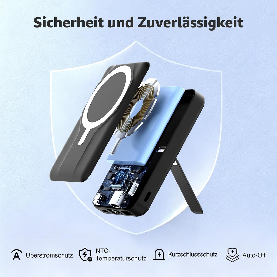 Magnetische Wireless Powerbank 10000mAh, Kompatibel mit MagSafe, Tragbare 15W Kabelloses Schnelllade