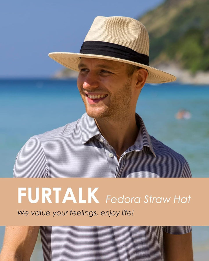 FURTALK Unisex Panamahut Breite Krempe Sonnenhut für Herren und Damen Strandhut UV-Schutz Sommerhut