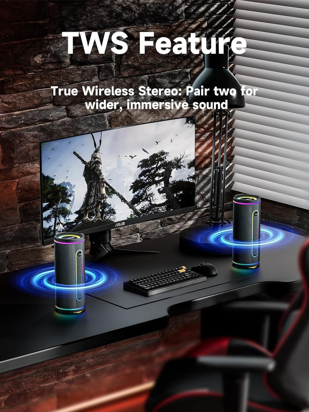 MLOVE E80 Tragbarer Bluetooth-Lautsprecher, 30W, Bluetooth 5.4, IPX7 Wasserdicht, mit Beleuchtung, B