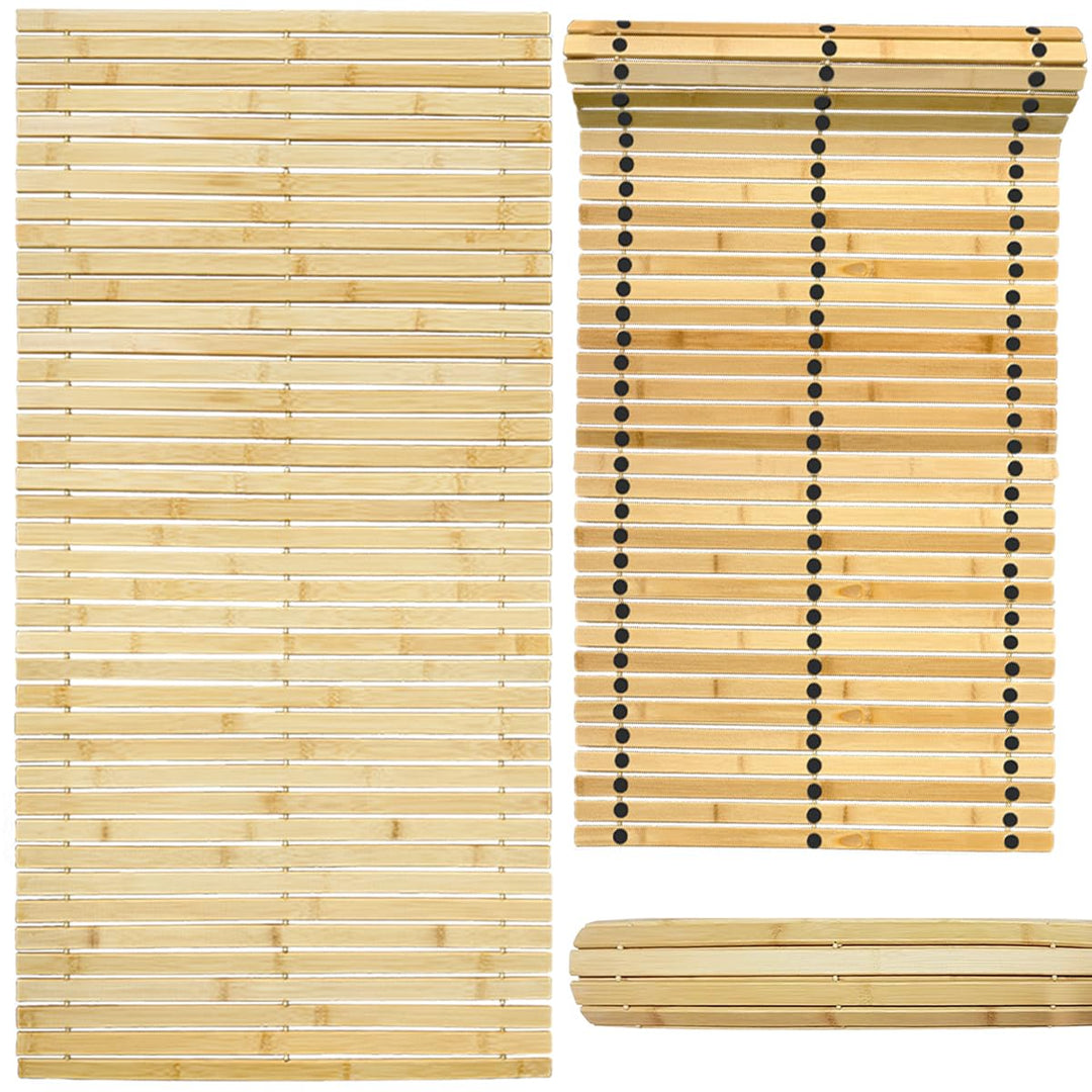 Badematte Holz Sauna Bodenrost Rollrost Fussmatte aus Bambus 100 x 50 cm, Sauna Türmatte Rollrost Fu