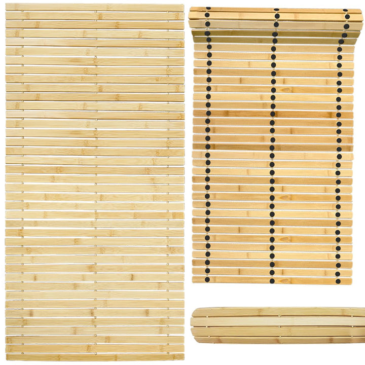 Badematte Holz Sauna Bodenrost Rollrost Fussmatte aus Bambus 100 x 50 cm, Sauna Türmatte Rollrost Fu