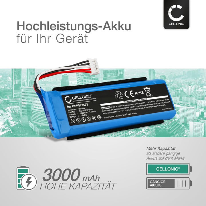 CELLONIC, Lautsprecherakku kompatibel mit JBL Flip 3 (3000mAh, 3.7V) 1x + Werkzeug-Set Ersatzakku GS