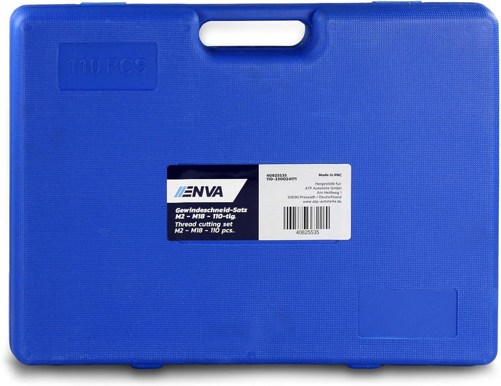 ENVA Gewindeschneid Satz 110TLG. Feingewindeschneider Set M2-M18 Gewindeschneiderset Gewindebohrer m