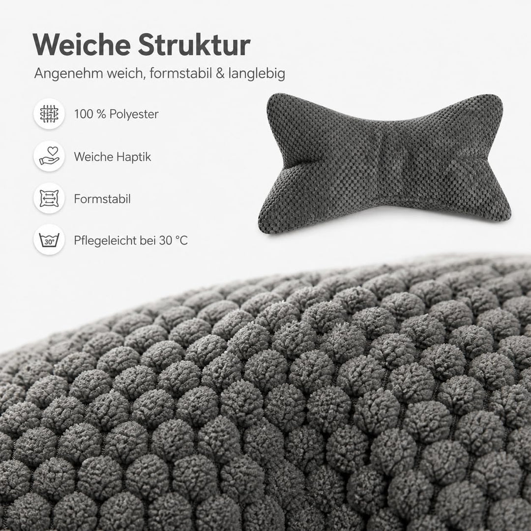 ReWu Leseknochen Mittelgrau 41,6 x 25 x 16 cm | Ergonomisches Stützkissen mit weicher Struktur, Form