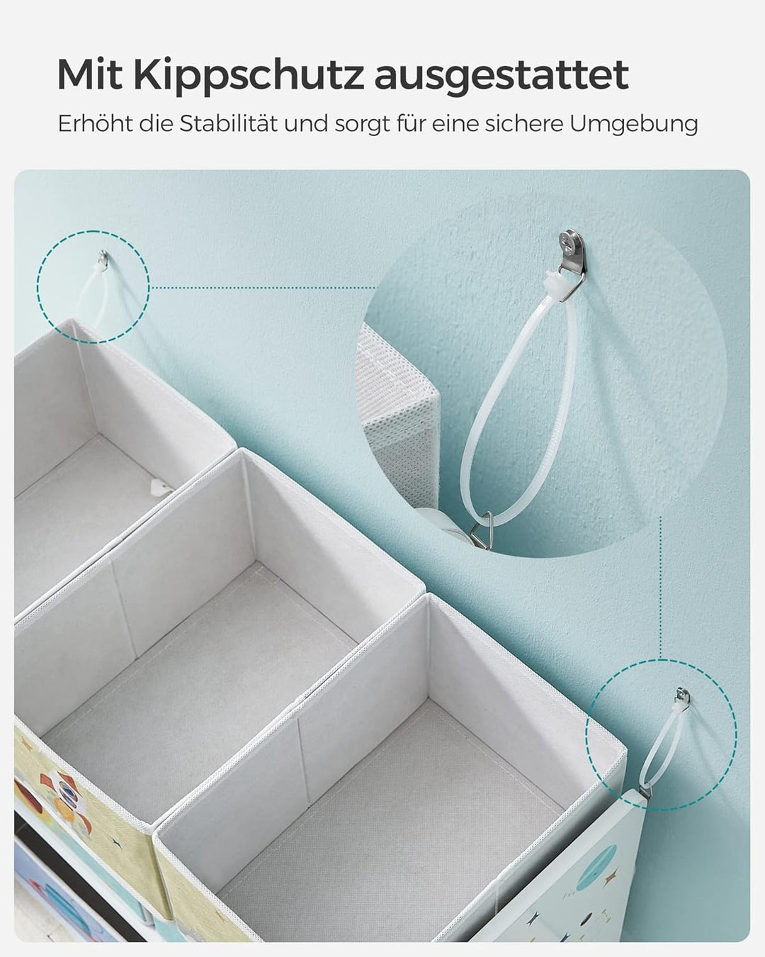 SONGMICS Kinderzimmerregal, Spielzeugregal mit 7 Aufbewahrungsboxen aus Vliesstoff, Kinder-Bücherreg