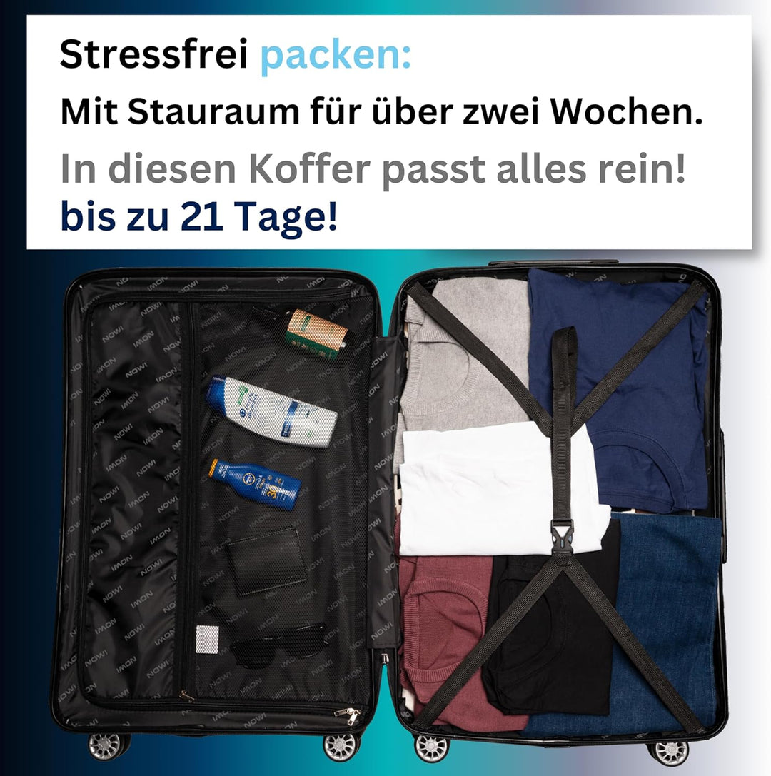 NOWI Hartschalenkoffer XL Gross - 100L Volumen - 158cm Gurtmass - 8 Rollen 360° drehbar - Leichter K