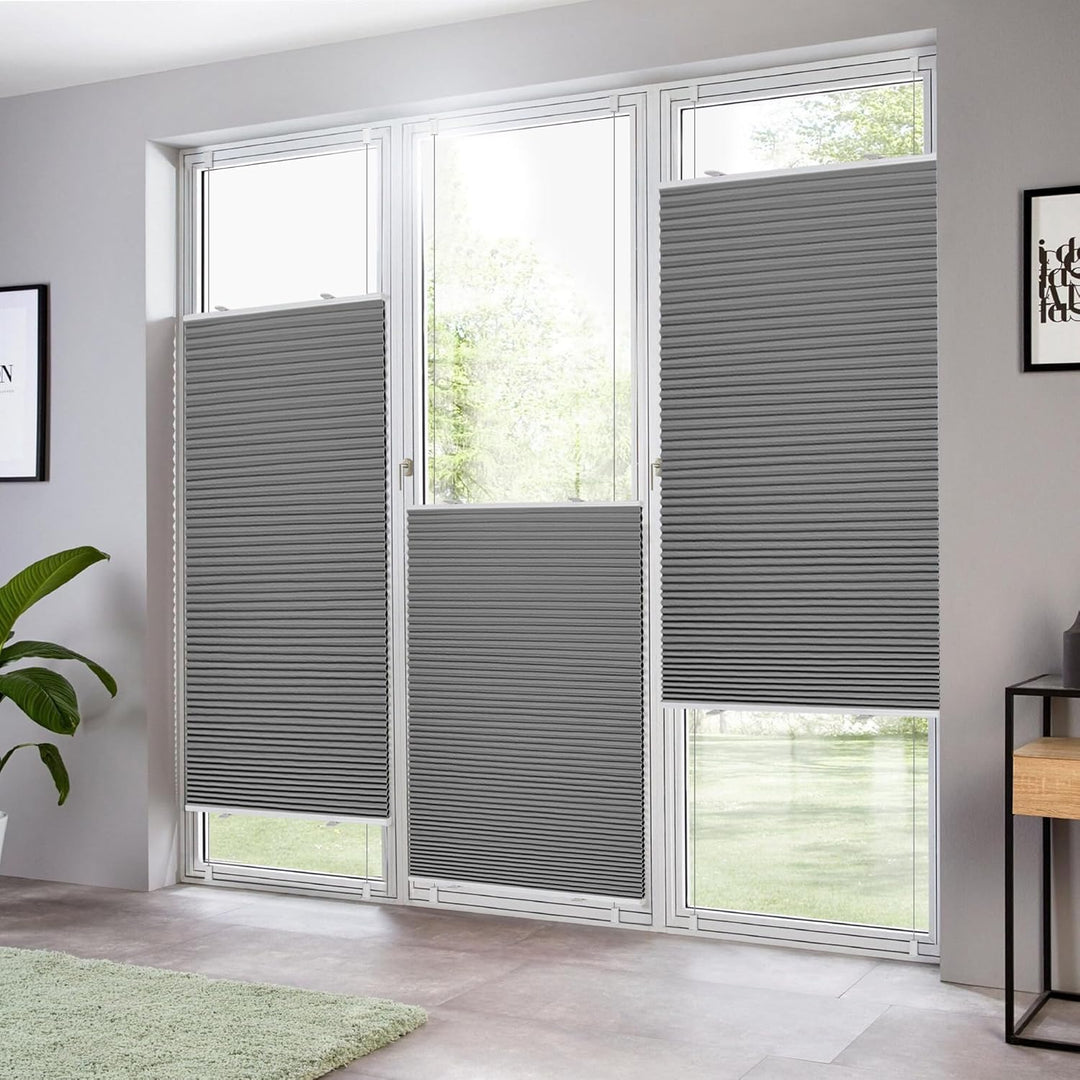 Allesin Wabenplissee ohne Bohren Verdunklung Thermo Doppelplissee Klemmfix Zweifarbig Grau-weiss 50x