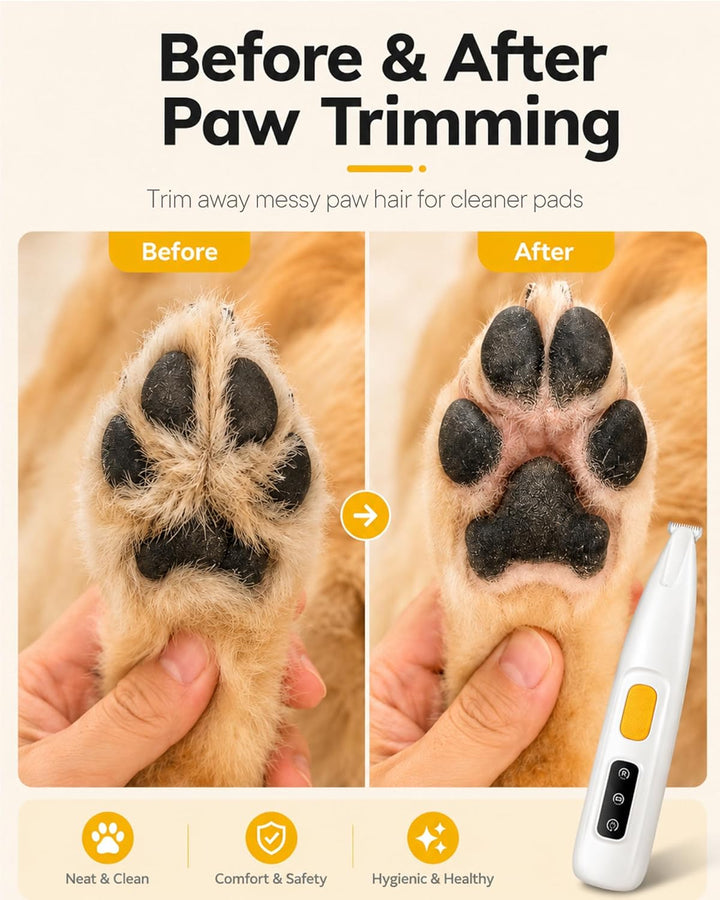 Pfotentrimmer für Hunde & Katzen mit LED-Licht – 18 mm breite Klinge, 35 dB leise, LED-Anzeige, wass