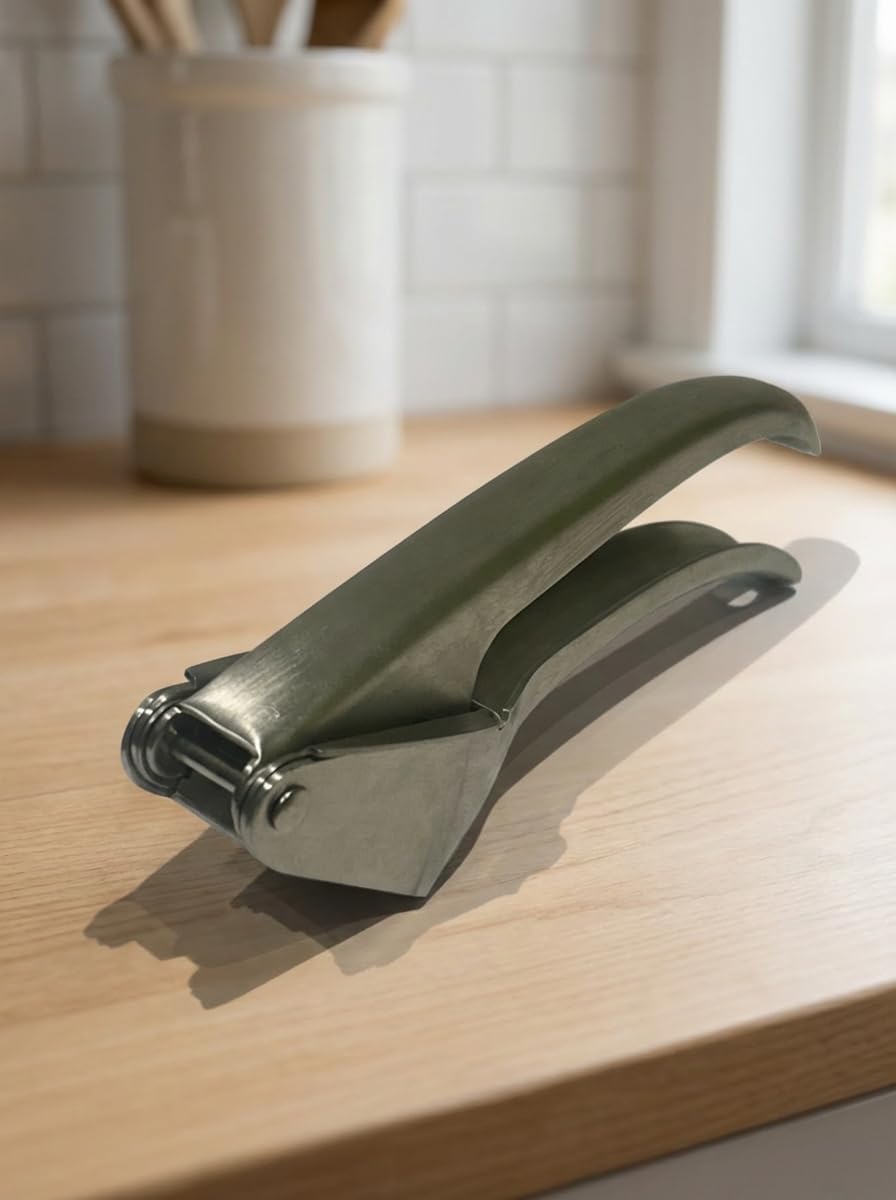 Garlic Press aus Edelstahl 304 – Robuste Knoblauchpresse mit ergonomischem Griff, spülmaschinengeeig