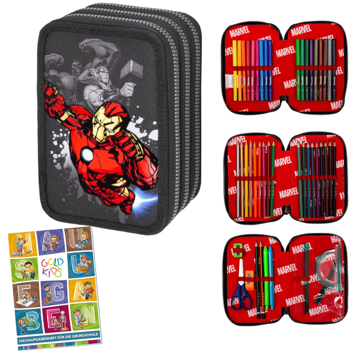 Goldkids - Federmäppchen 3 Fächer - Mäppchen für Mädchen und Jungen - Federmappe 3-Fach Federtasche