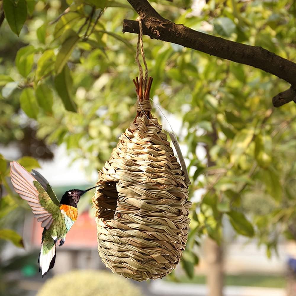 Vogelnest Gras, 2 Stück Gras Bird Nest, Handgewebte Vogelhäuser, Verschleissfest Hängender Vogelnest