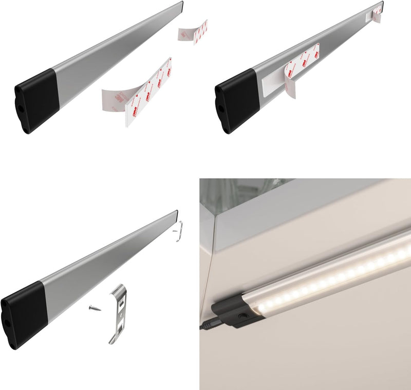 Parlat LED Unterbau-Leuchte SIRIS, flach, je 30cm, 100cm Kabel, je 368lm, warm-weiss, 3er Set