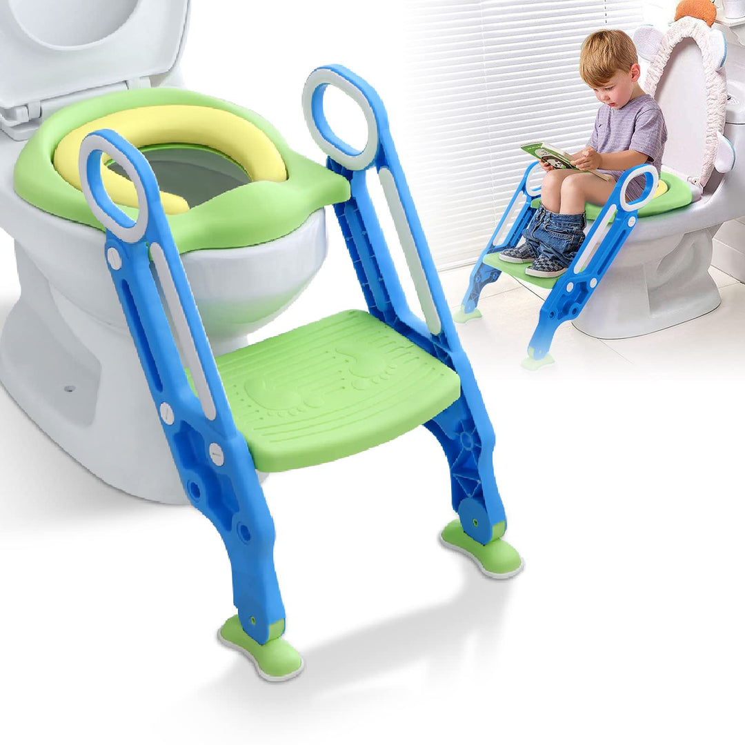 LARS360 Kinder Faltbar Toilettentrainer mit Leiter, Treppe, Griffe, Höhenverstellbar Kinder-Töpfchen