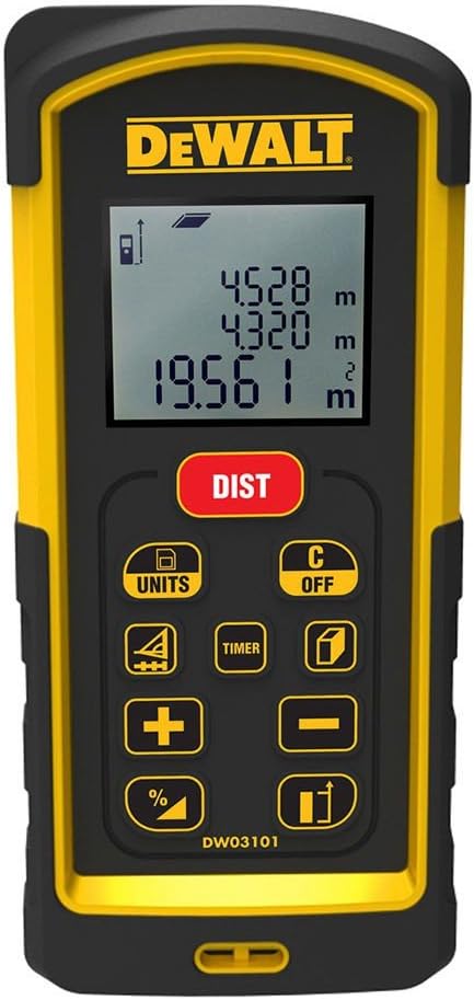 DeWalt Laser-Distanzmesser (635 nm, Laserklasse 2, für Längen-, Flächen- und Volumenmessung, in Mete