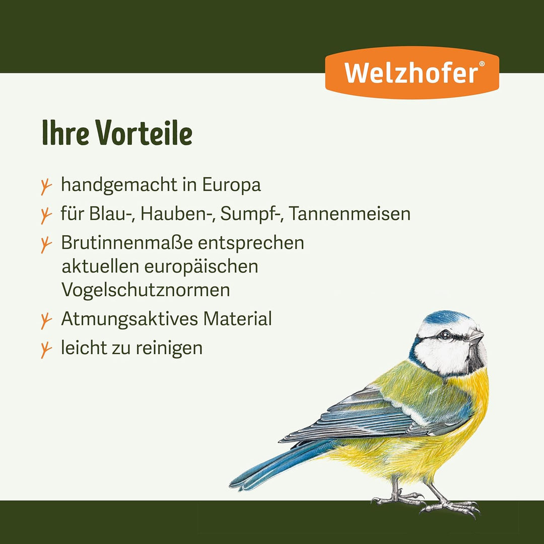 Welzhofer Holzbeton Nistkasten Woody, langlebiges und spechtsicheres Vogelhaus mit 28mm Einflugloch,