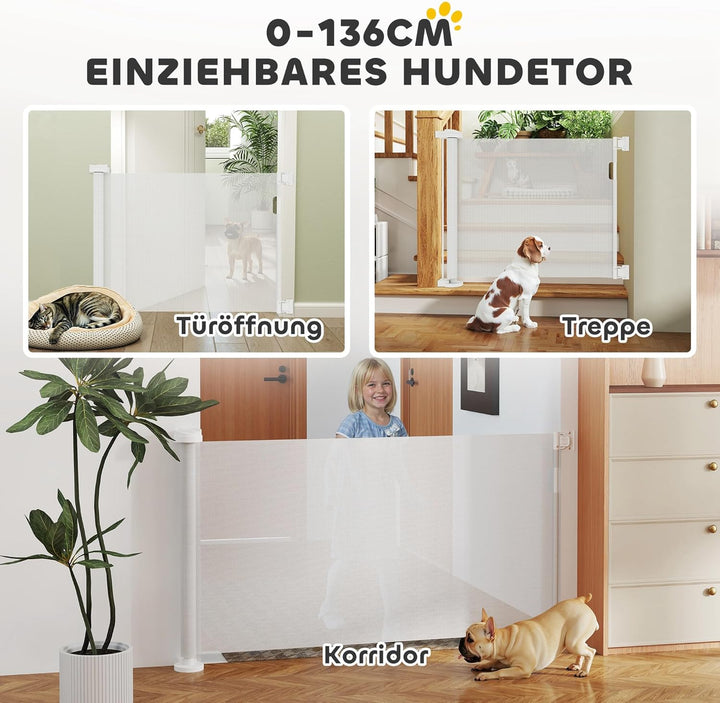 PawHut Treppenschutzgitter Ausziehbar 0-136cm 87 cm Hoch Türschutzgitter Treppenschutzrollo Absperrg