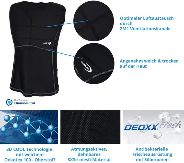 E.COOLINE Powercool SX3 Kühlshirt ärmellos | kühlendes Shirt für Erwachsene | Klimaanlage zum Anzieh