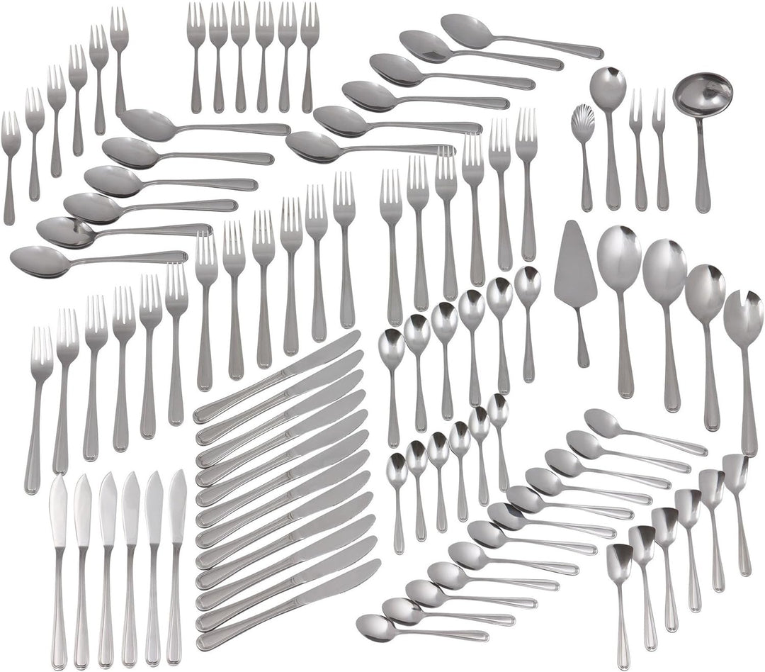 GRÄWE Besteckkoffer für 12 Personen, 100-teilig - Tafelbesteck-Set aus Edelstahl mit Fadendekor - Se