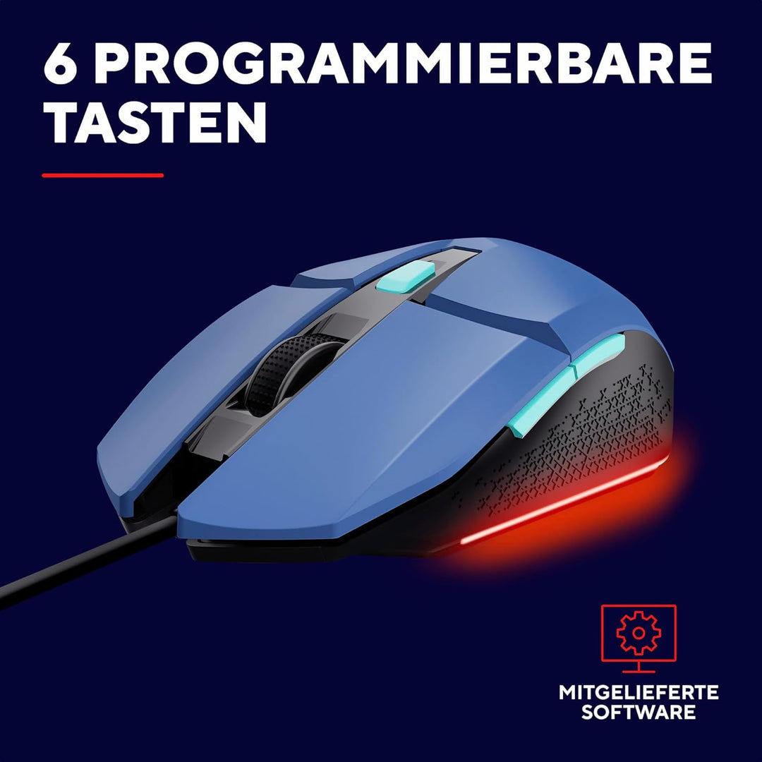 Trust Gaming GXT 109B Felox Gaming Maus mit 6 Programmierbare Tasten, Mehrfarbige LED-Beleuchtung, 2