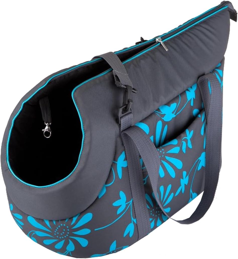 DOGGY Hobbydog TORGWK8 Hundetasche Tragetasche Katzentasche, Grösse 22 x 20 x 36 cm, grau mit Blumen