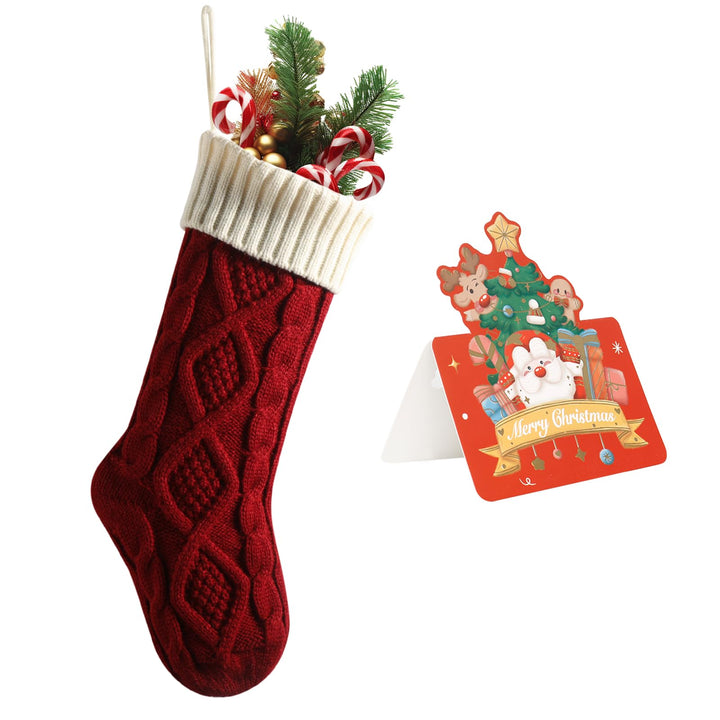 meioro Weihnachtsstrümpfe, 46cm Grosses Kabel Gestrickte Weihnachtssocke, Farbe-Kontrast Weihnachten