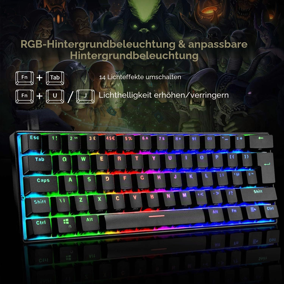 MK21 Gaming-Set: 60% Mechanische Tastatur + 6400 DPI Maus + Mauspad für PS4, Xbox, PC - Schwarz/Brow