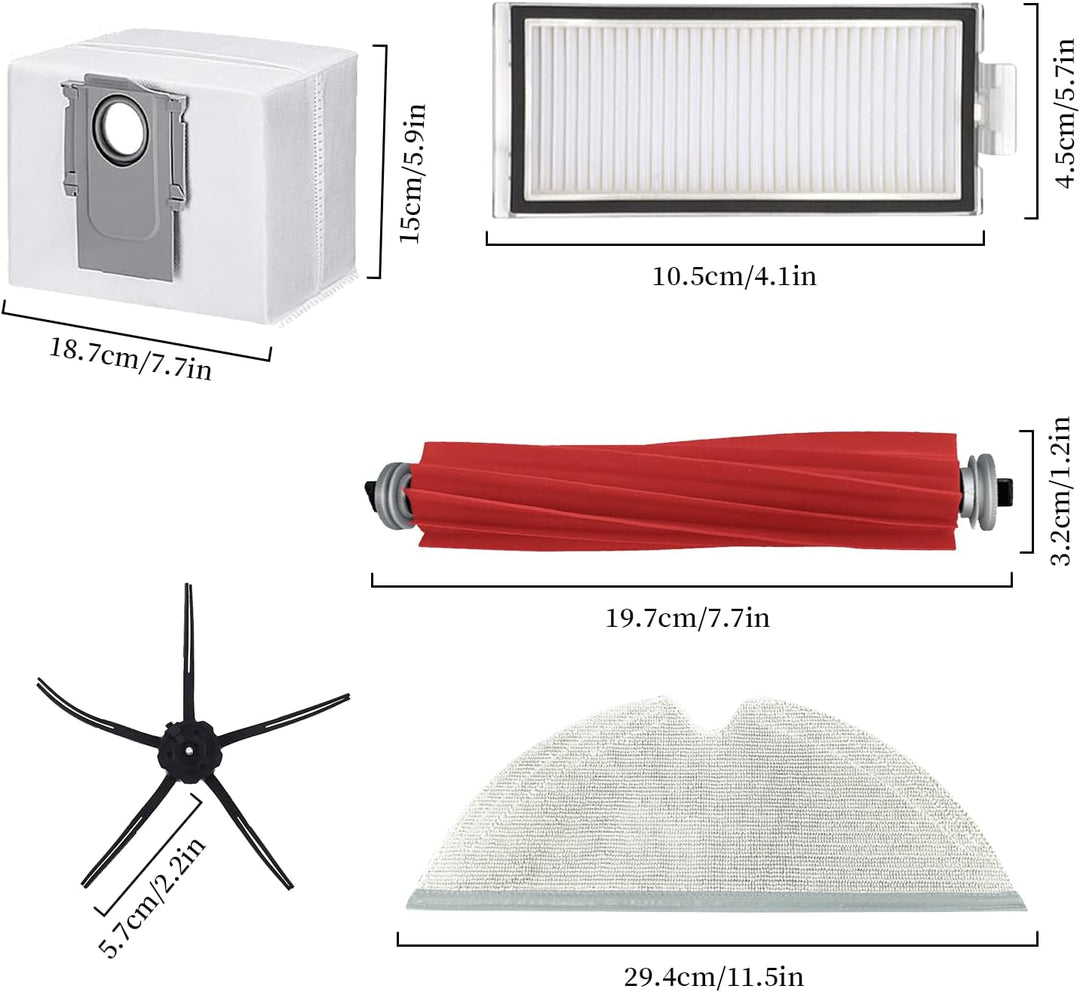 20 Stück Zubehörset für Roborock Q7+/Q7 MAX+ Staubsauger,1*Hauptbürste,6*Seitenbürsten,4*Filter,4*Wi