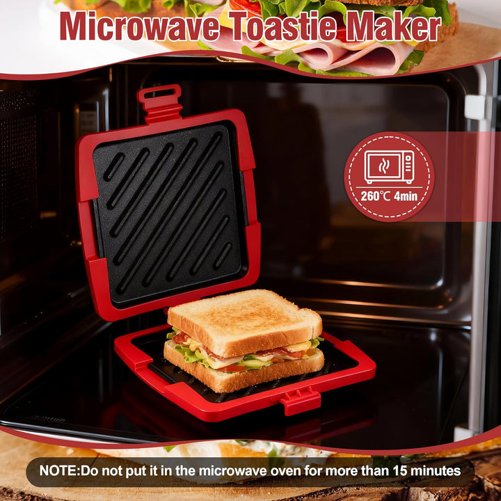 Sandwichmaker Mikrowellen, Sandwichtoaster 16 x 16 cm, Kontaktgrill Abnehmbare Platten und Silikonsc