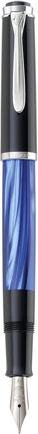 Pelikan Füllhalter Classic 205, Blau-Marmoriert, Feder EF (extra-fein), hochwertiger Kolbenfüller im