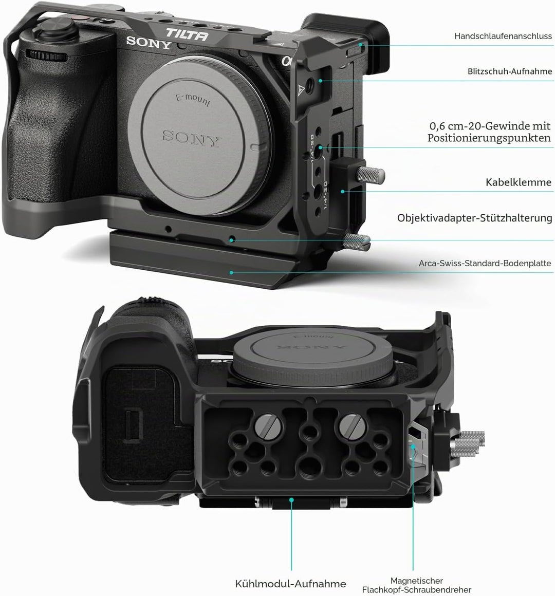 Tilta A6700 Cage, Kamerakäfig Kompatibel mit Sony a6700 mit Arca Grundplatte und HDMI Kabelklemme -