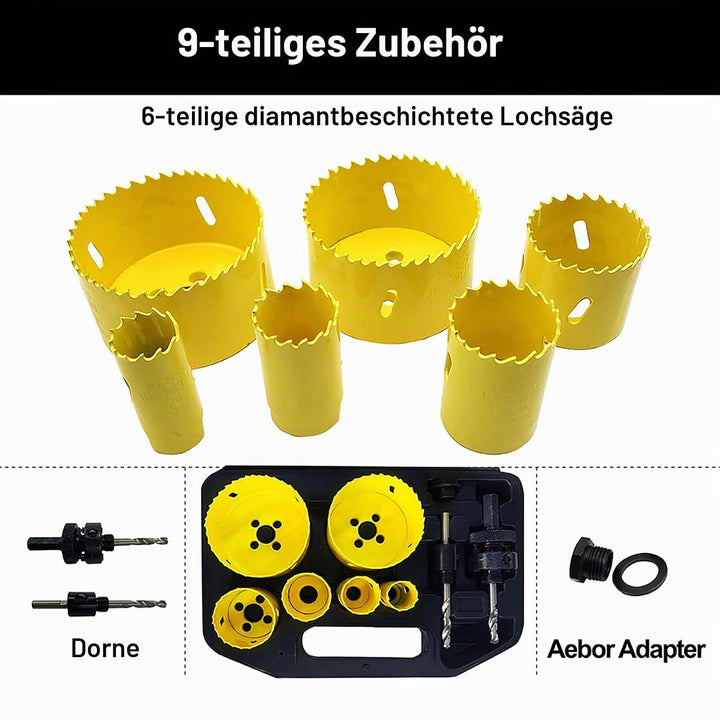 NORTOOLS Lochsäge Set 9-tlg Bi-Metall Lochsäge Bohrer Set,6 Sägeblättern 22m-73mm,1 Einfacher Dorn,1