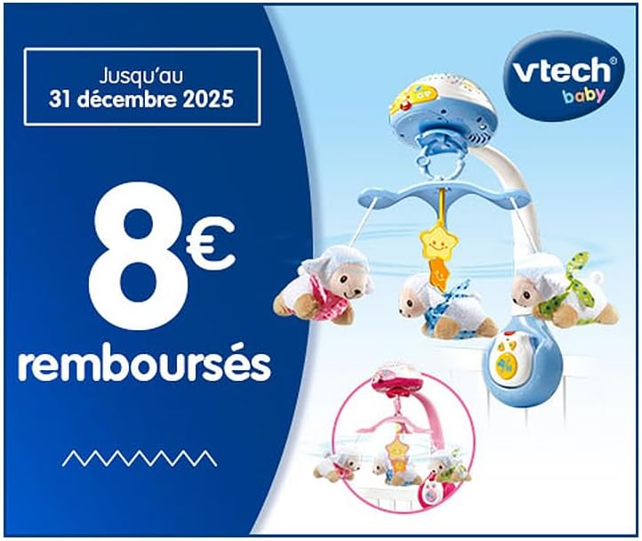 VTech - Lumi Mobile rosa Schafzähler, Mobile mit Musik, Babybett, Kinderwagen und Sitzschale mit Fer