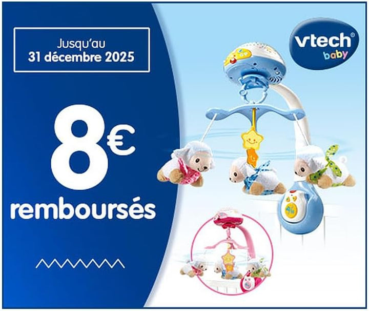 VTech - Lumi Mobile rosa Schafzähler, Mobile mit Musik, Babybett, Kinderwagen und Sitzschale mit Fer