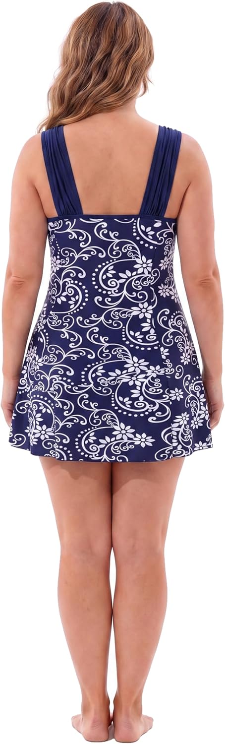 Damen Badeanzüge Sommer Bauchweg Tankini Bademode mit Bügel Badekleid Einteiler Schlanke Strandmode