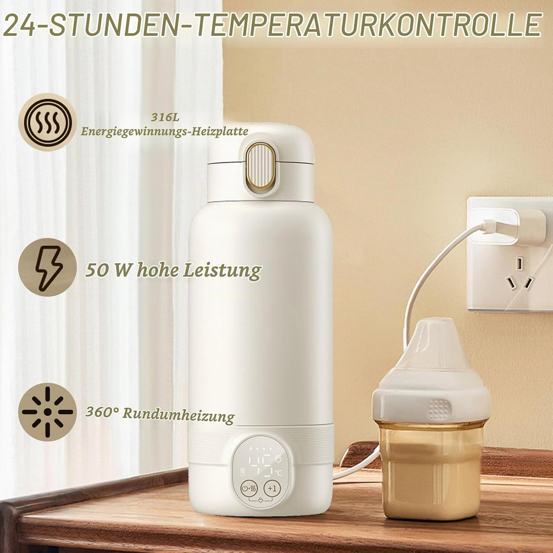 Cordless Portable Bottle Warmer,500ml Tragbarer Flaschenwärmer Baby,37 Bis 55 Grad Einstellbar mit L