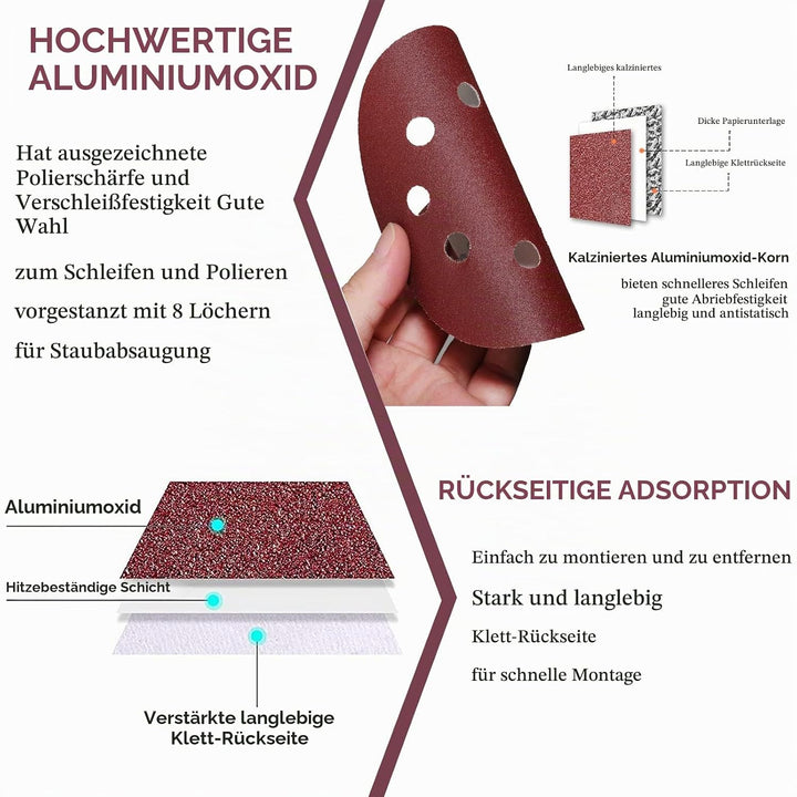 STEBRUAM 100 Stück Schleifpapier 125mm Klett 600 körnung,Profi 125 Schleifscheiben Rund 8 Loch für E