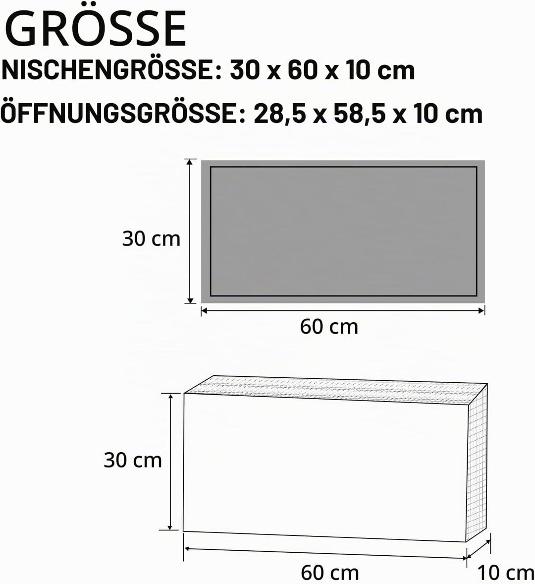 Wandnische Dusche,Wandnische Dusche Edelstahl,Nische Ohne Regal,Duschnische 30 * 60 * 10CM,Grau 30×6