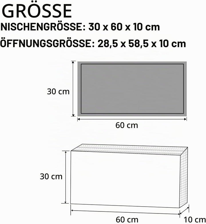 Wandnische Dusche,Wandnische Dusche Edelstahl,Nische Ohne Regal,Duschnische 30 * 60 * 10CM,Grau 30×6