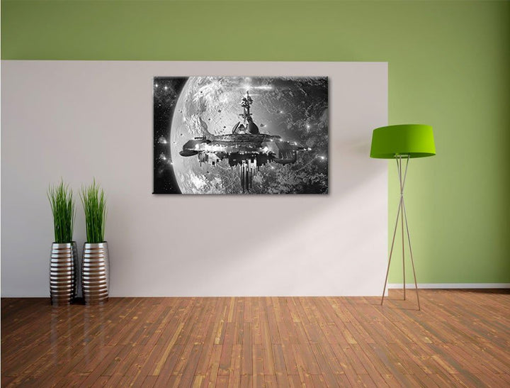 Pixxprint Raumschiff vor der Erde als Leinwandbild/Grösse: 100x70 cm/Wandbild/Kunstdruck/fertig besp
