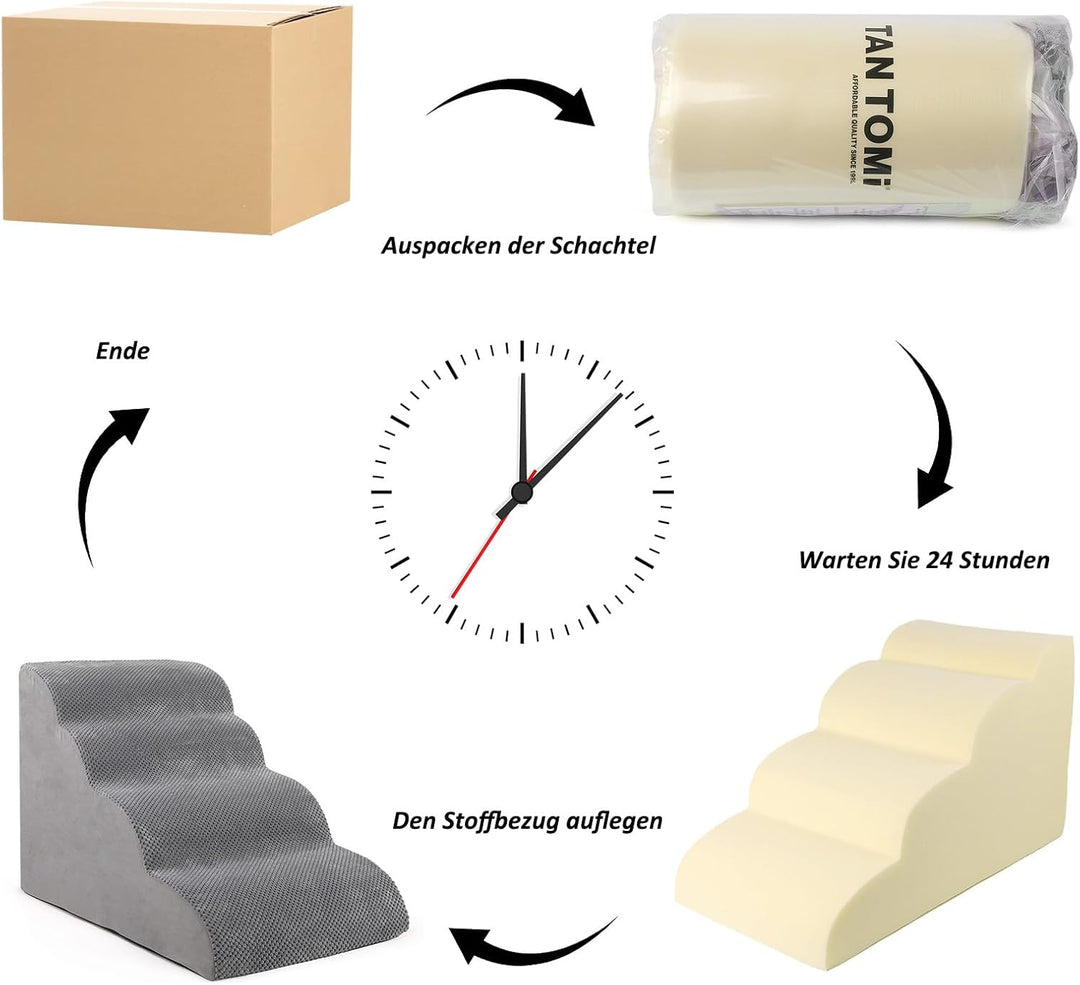 CALIYO Hundetreppe 4 Stufen，Hundetreppe für Kleine Hunde,Treppe für Hunde aus Hochdichtem Schwamm,Ha