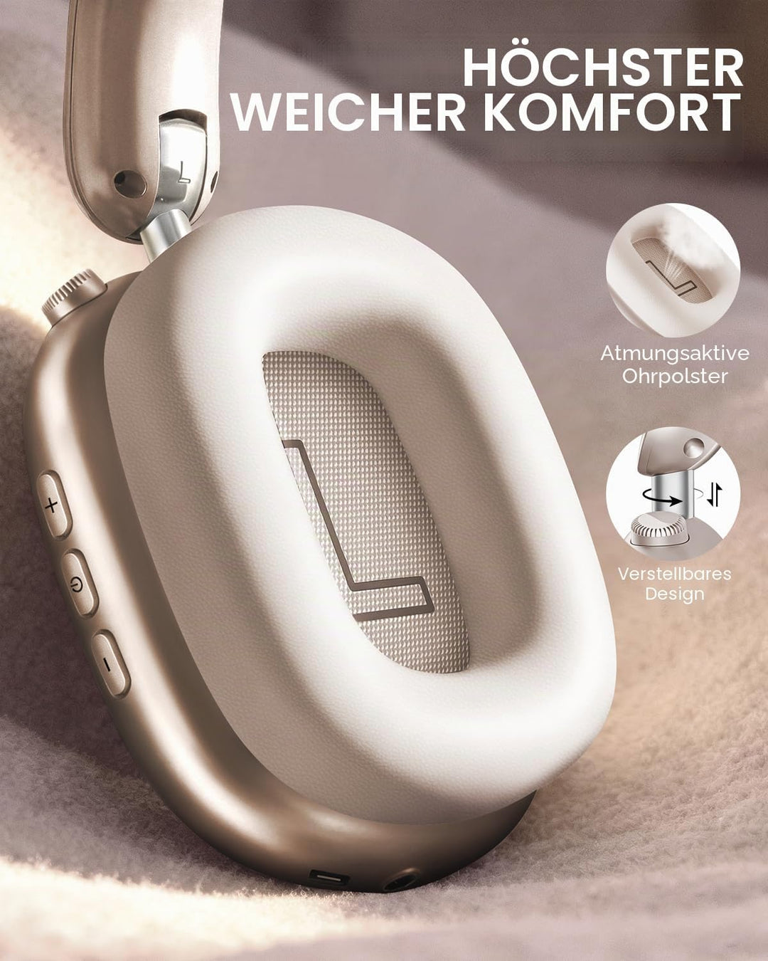 Wentronic Y02 Aktive Noise Cancelling Kopfhörer,60 Std.5 EQ-Musikmodi,Hi-Res-Audio,Tiefe Bässe,faltb