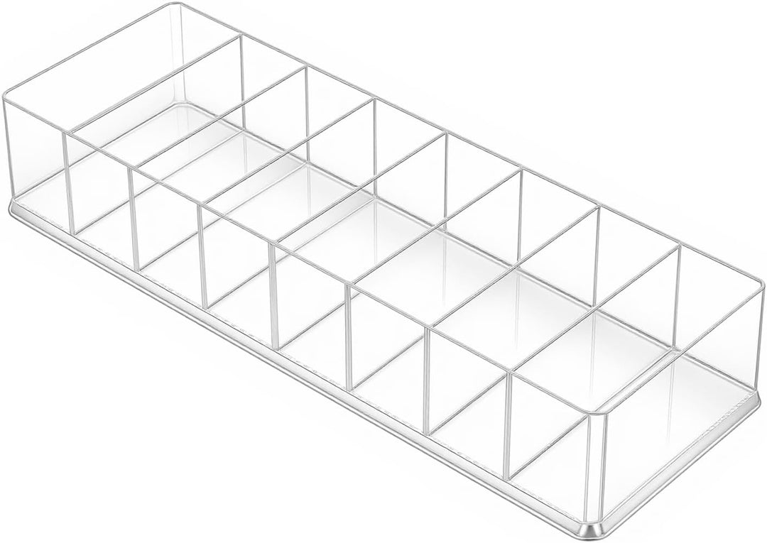SINJEUN 6 Stück Kosmetik Organizer Acryl, 25,5 x 9 x 4,6cm 8 Fächer Make Up Organizer, Transparent S