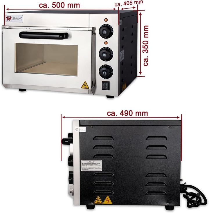 Beeketal 'BPO35-1' Profi Pizzaofen mit 355x340 mm Schamottstein Backfläche und extra hoher Kammer, G