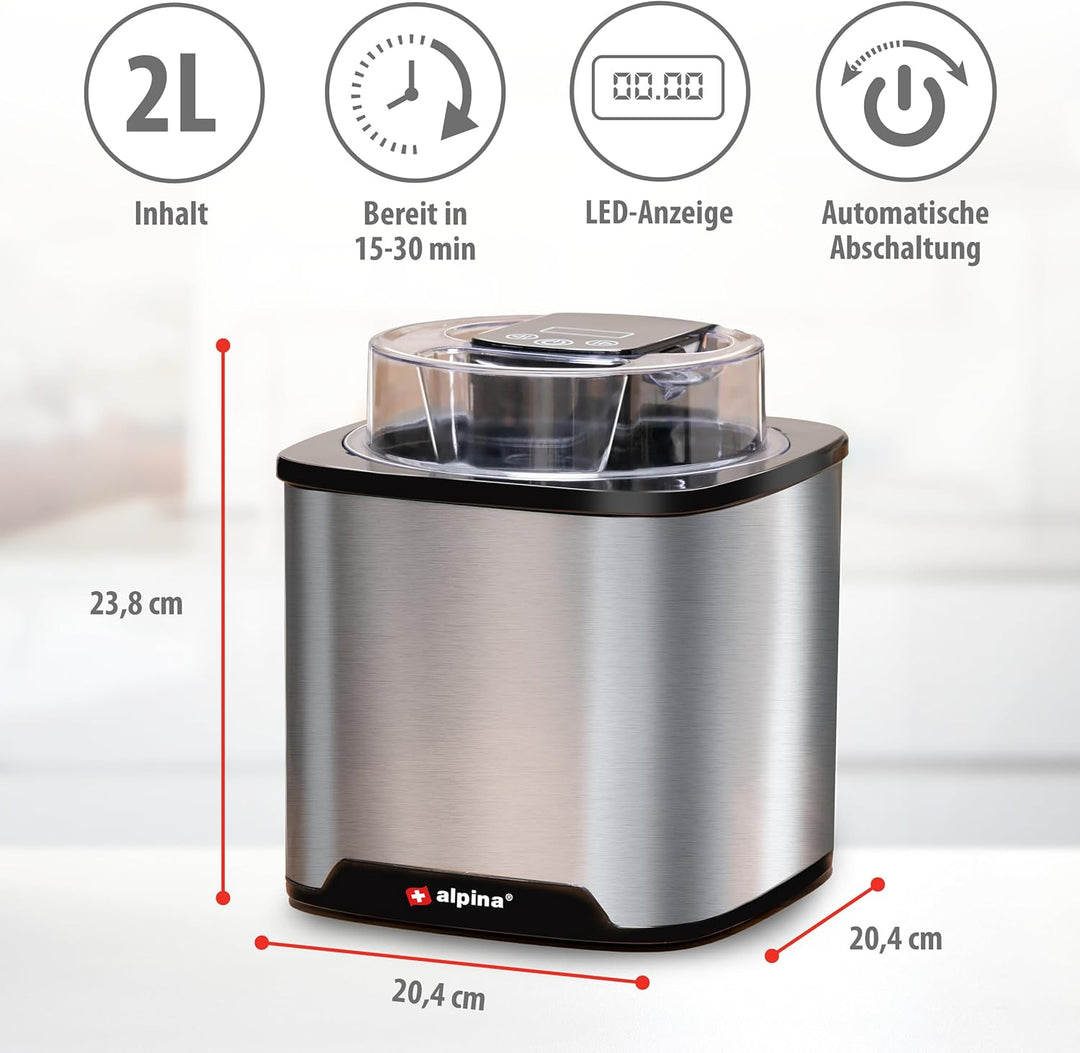 alpina Eismaschine - Softeismaschine - Geeignet für Eiscreme, Gelato, Gefrorener Joghurt und Sorbet