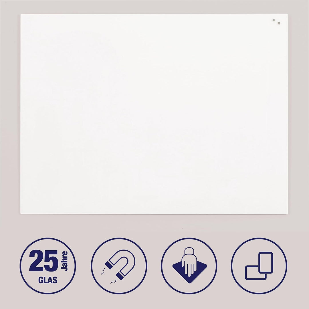 FRANKEN Whiteboard aus Glas, magnetisch und beschreibbar, Design-Schreibtafel ohne Rahmen, Magnettaf