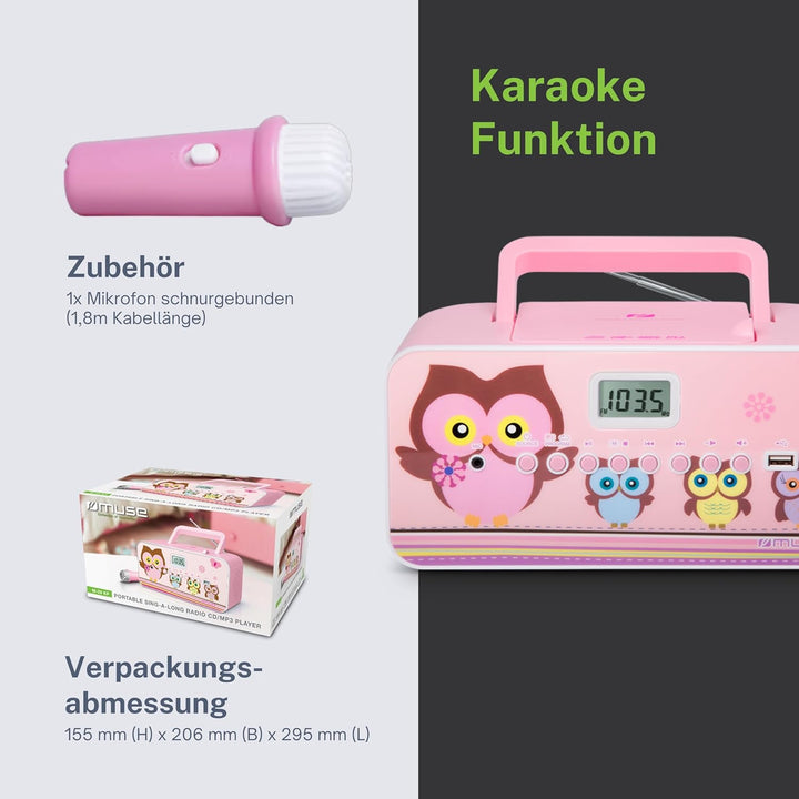 CD-Radio für Kinder mit Mikrofon und Sing-A-Long Karaoke Funktion (CD / MP3, USB, AUX-In, LCD-Displa